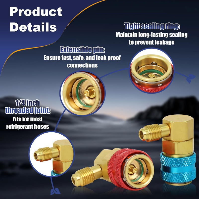 Ketofa 134a Quick Coupler, AC R134a Adapter Fittings Quick Connector, 1/4" SAE Male Flare High/Low A/C Freon Manifold Gauge Hose Conversion Kit - Image 4
